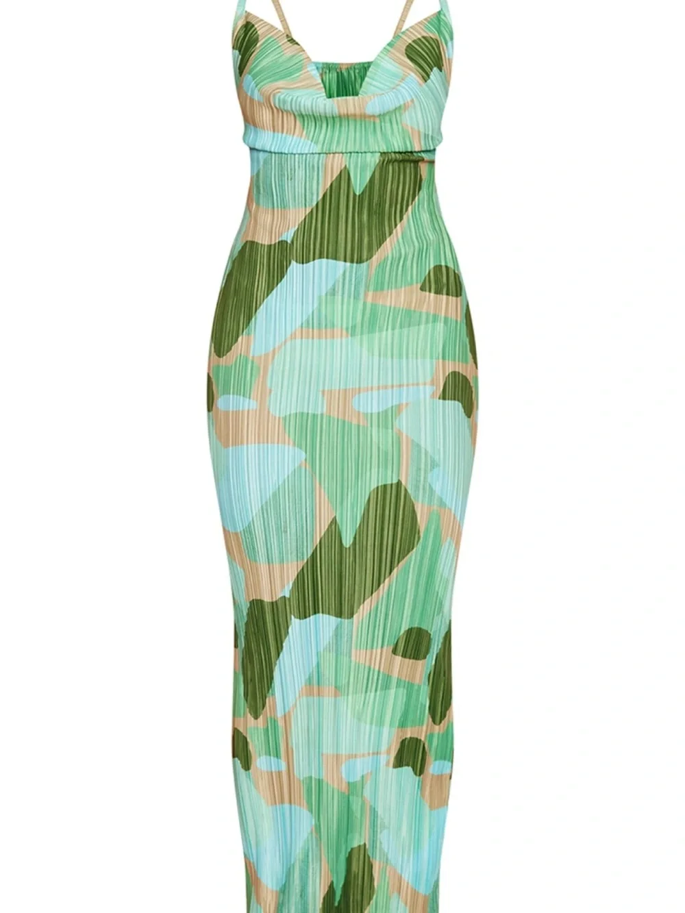 green abstract print plisse strappy maxi dress PrettyLittleThing | Dresses | Pretty Little Thing Green Abstract Print  Plisse Strappy Maxi Dress L